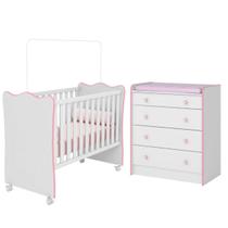 Quarto Bebê Completo Berço de Bebe E Cômoda Com Troca Helena