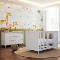 Quarto Bebê Completo Berço e Cômoda Fofura Branco Provençal