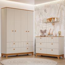 Quarto Bebê Completo Cômoda 6 Gavetas Guarda Roupas 4 Portas 100% MDF