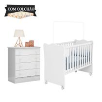 Quarto Bebê Completo Doce Sonho Com Colchão E Rodízios Qmovi - Branco