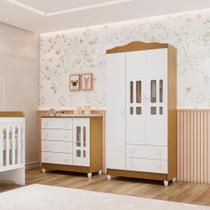 Quarto Bebê Completo Guarda Roupa 3 Portas Cômoda 4 Gavetas 1 Porta Ariel 100% MDF