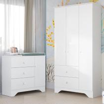 Quarto Bebê Completo Guarda Roupa 3 Portas Lisa Cômoda 3 Gavetas 100% MDF Zaky Retrô Móveis Peroba