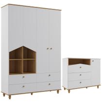 Quarto Bebê Completo Guarda roupas 4 Portas Cômoda 1 Porta 100% MDF