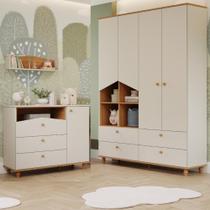 Quarto Bebê Completo Guarda roupas 4 Portas Cômoda 1 Porta 100% MDF