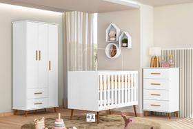 Quarto Bebe Completo Lunare Guarda Roupa, Comoda e Berço Branco Retro