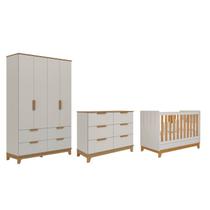 Quarto Bebê Completo Pistache Berço Cômoda e Roupeiro MDF -