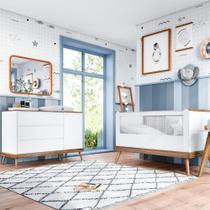 Quarto Bebê Completo Retrô Berço E Cômoda Pé Palito Branco