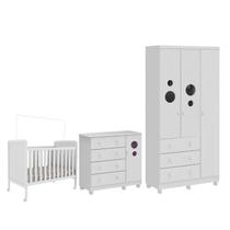 Quarto Bebê Completo Roupeiro Bolinha 3 Portas Berço Cloe MDF -