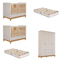 Quarto Bebê Gêmeos 2 Berço Mini Cama Guarda Roupa Liza Permobili e 2 Colchões Gazin Quarto Bebê Gêmeos 2 Berço Mini Cama Guarda Roupa Liza Permobili e 2 Colchões Gazin