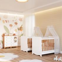 Quarto Bebê Gêmeos 2 Berços Americano Ben Cômoda 1 Porta Uli 100%MDF Quarto Bebê Gêmeos 2 Berços Americano Ben Cômoda 1 Porta Uli 100%MDF