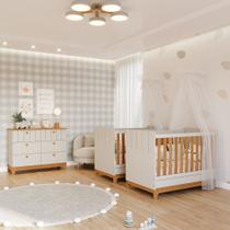 Quarto Bebê Gêmeos com 2 Berços Mini Cama e Cômoda 6 Gavetas Liza Permobili