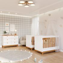 Quarto Bebê Gêmeos com 2 Berços Mini Cama e Cômoda Liza Permobili