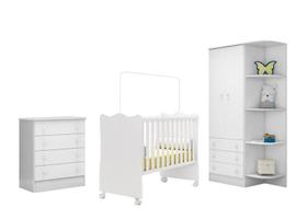 Quarto Bebe Guarda Roupa, Berço e Cômoda Branco - QMovi