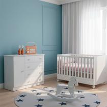 Quarto Bebe Infantil Doce Sonho Berço Mini Cama e Cômoda Sapateira 1 Porta 4 Gavetas Qmovi