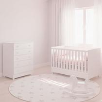 Quarto Bebe Infantil Doce Sonho Berço Vira Cama e Cômoda Trocador 4 Gavetas Qmovi