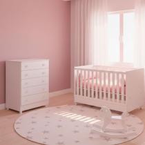 Quarto Bebe Infantil Doce Sonho Berço Vira Cama e Cômoda Trocador 4 Gavetas Qmovi