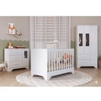 Quarto Bebê Infantil Popy Berço Americano 3 Em1 Cômoda Guarda Roupa 3 Portas Branco 100 MDF Móveis Peroba Quarto Bebê Infantil Popy Berço Americano 3 Em1 Cômoda Guarda Roupa 3 Portas Branco 100 MDF Móveis Peroba