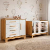 Quarto Bebe Infantil Q Encanto Berço Vira Cama e Comoda Sapateira 1 Porta 4 Gavetas Slim Qmovi