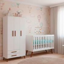 Quarto Bebe Infantil Q Encanto Berço Vira Cama e Guarda Roupas 3 Portas 2 Gavetas Retrô Qmovi
