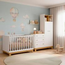 Quarto Bebe Infantil Q Encanto Berço Vira Cama e Guarda Roupas com Cômoda Qmovi