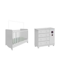 Quarto Bebe Moveis Peroba Berço e Cômoda Ben Bolinha MDF