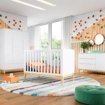 Quarto Bebê Retrô Amor Perfeito Berço Cômoda E Guarda-roupa