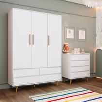 Quarto Bebê Retrô Completo Guarda Roupa 3 Portas Lorena Cômoda Gaveteiro 100% MDF