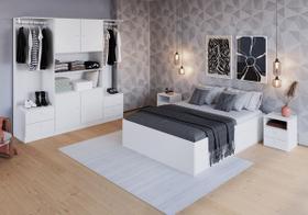 Quarto Casal com Cama Queen, Guarda roupas Mesas de Cabeceira 160 Tókio Branco