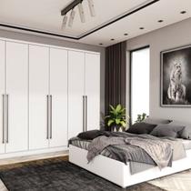 Quarto Casal Completo com Cama Mônaco e Guarda Roupa 6 Portas 8 Gavetas Sevilla Branco
