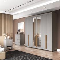 Quarto Casal Completo com Guarda-roupa Newton 6 Portas, 1 Cômoda e 2 Mesas de Cabeceira