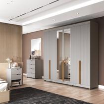 Quarto Casal Completo com Guarda-roupa Newton 6 Portas, 1 Cômoda e 2 Mesas de Cabeceira