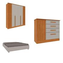 Quarto Casal Completo Guarda-roupa 6 Portas e Cômoda 4 Gavetas Ripado Nova York e Cama Queen Mônaco Quarto Casal Completo Guarda-roupa 6 Portas e Cômoda 4 Gavetas Ripado Nova York e Cama Queen Mônaco