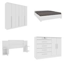 Quarto Casal Completo Guarda-roupa 6 Portas Londres Cama Mônaco com Cabeceira Cômoda Istambul Espres