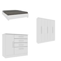 Quarto Casal Completo Guarda Roupa 6 Portas Munique, Cama Casal Monaco e Cômoda Chicago Espresso Móv