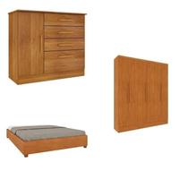 Quarto Casal Completo Guarda Roupa 6 Portas Munique, Cama Casal Monaco e Cômoda Chicago Espresso Móv