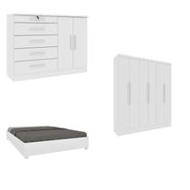 Quarto Casal Completo Guarda Roupa 6 Portas Munique, Cama Casal Monaco e Cômoda Istambul Espresso Mó Branco/Neve Quarto Casal Completo Guarda Roupa 6 Portas Munique, Cama Casal Monaco e Cômoda Istambul Espresso Mó Branco/Neve