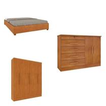 Quarto Casal Completo Guarda Roupa 6 Portas Munique, Cama Casal Monaco e Cômoda Istambul Espresso Mó
