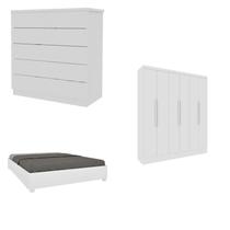 Quarto Casal Completo Guarda Roupa 6 Portas Munique, Cama Casal Monaco e Cômoda Premium Espresso Móv Quarto Casal Completo Guarda Roupa 6 Portas Munique, Cama Casal Monaco e Cômoda Premium Espresso Móv