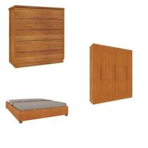 Quarto Casal Completo Guarda Roupa 6 Portas Munique, Cama Casal Monaco e Cômoda Premium Espresso Móv