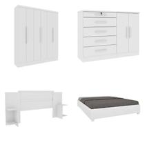 Quarto Casal Completo Guarda-roupa 6 Portas Munique Cama Mônaco com Cabeceira Cômoda Istambul Espres