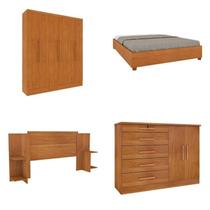 Quarto Casal Completo Guarda-roupa 6 Portas Munique Cama Mônaco com Cabeceira Cômoda Istambul Espres