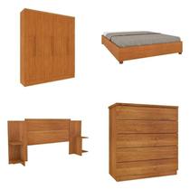 Quarto Casal Completo Guarda-Roupa 6 Portas Munique Cama Mônaco com Cabeceira Cômoda Premium Espress Bege/Cinamomo