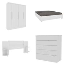 Quarto Casal Completo Guarda-Roupa 6 Portas Munique Cama Mônaco com Cabeceira Cômoda Premium Espress Branco/Neve Quarto Casal Completo Guarda-Roupa 6 Portas Munique Cama Mônaco com Cabeceira Cômoda Premium Espress Branco/Neve