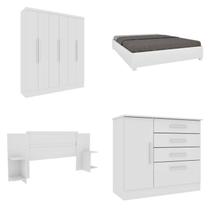 Quarto Casal Completo Guarda-roupa 6 Portas Munique Cama Mônaco com Cabeceira e Cômoda Chicago Espre