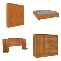 Quarto Casal Completo Guarda-roupa 6 Portas Munique Cama Mônaco com Cabeceira e Cômoda Chicago Espre