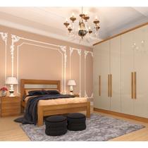 Quarto Casal Completo Guarda Roupa 6 Portas Veneza com Cama e Mesa de Cabeceira Neve Tcil Móveis