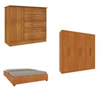 Quarto Casal Completo Guarda-roupa Lima, Cama Mônaco e Cômoda Chicago Espresso Móveis