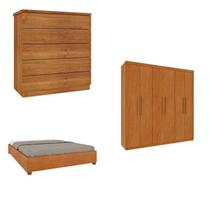 Quarto Casal Completo Guarda-Roupa Lima, Cama Mônaco e Cômoda Premium Espresso Móveis Bege/Cinamomo