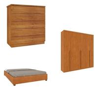 Quarto Casal Completo Guarda-roupa Milano, Cama Mônaco e Cômoda Premium Espresso Móveis