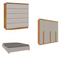 Quarto Casal Completo Guarda-roupa Milano, Cama Mônaco e Cômoda Premium Espresso Móveis